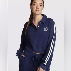 NWT PINK Victoria's Secret Blue Cropped Polo Sweatshirt Women’s size XXL